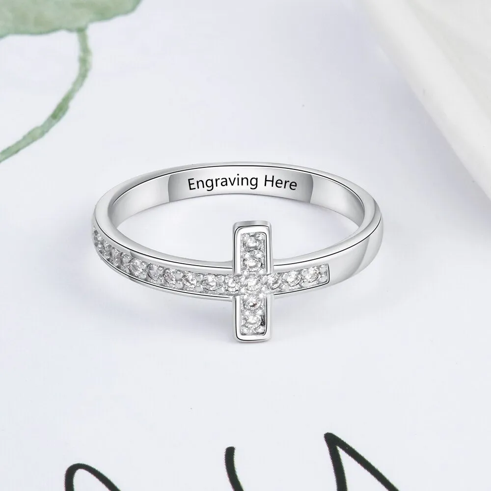 Personalized Cubic Zirconia Cross Rings For Women