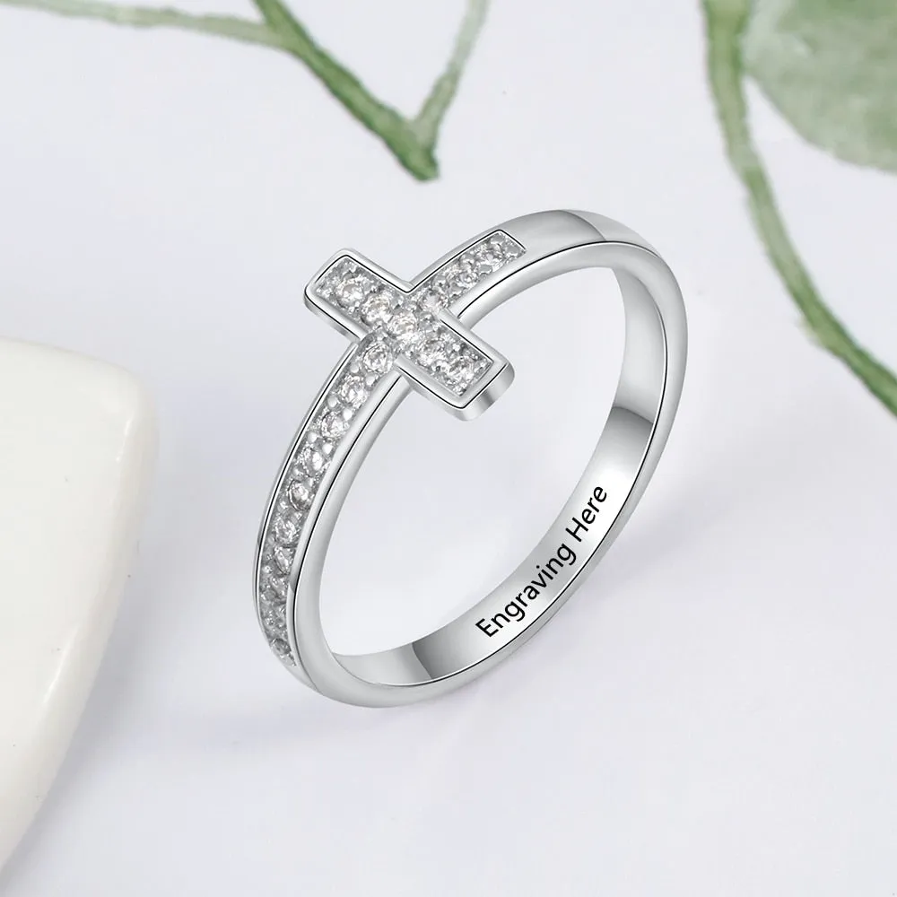 Personalized Cubic Zirconia Cross Rings For Women