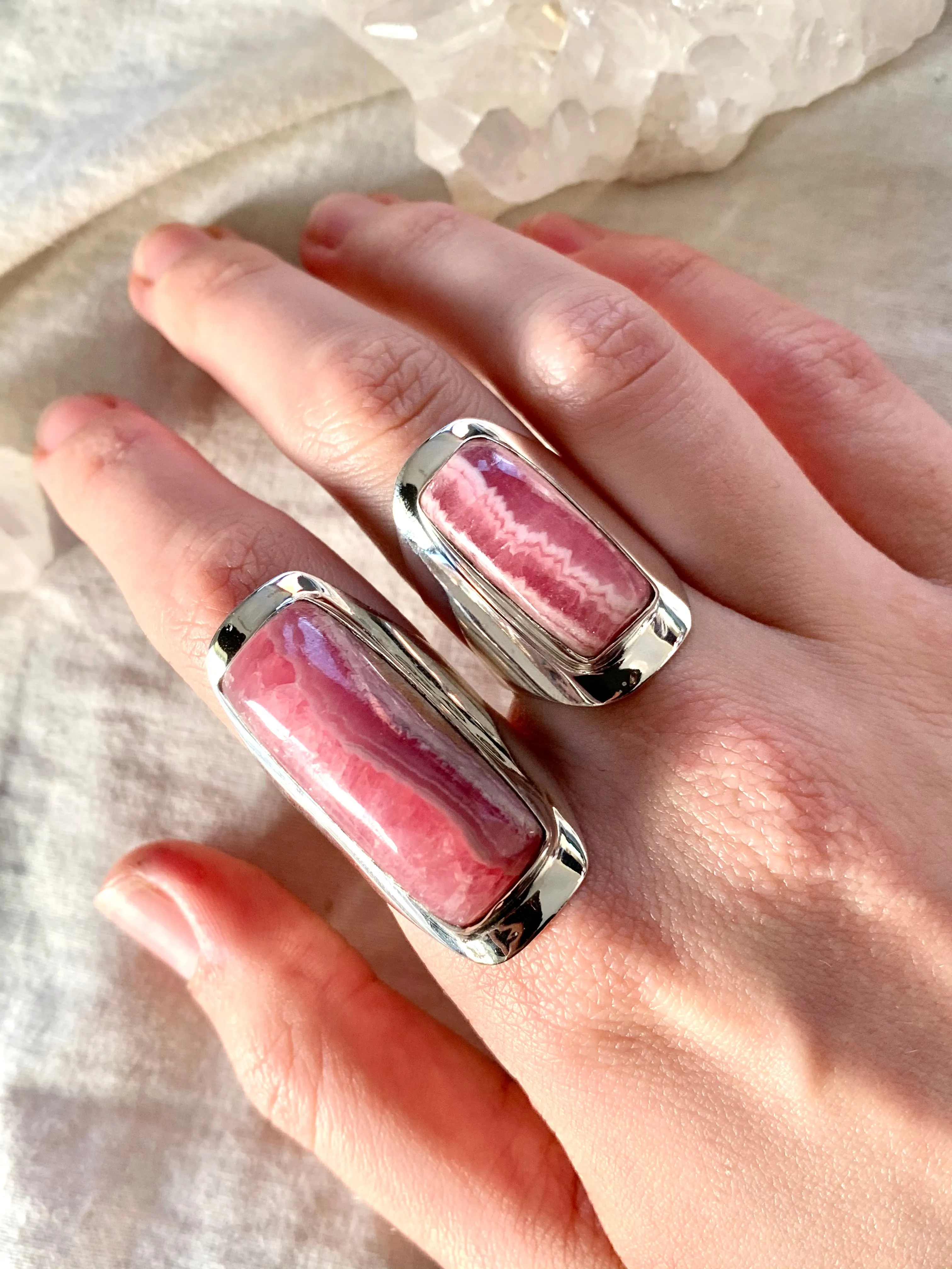 Rhodochrosite Medea Rings - Rectangle (US 7 & 7.5)