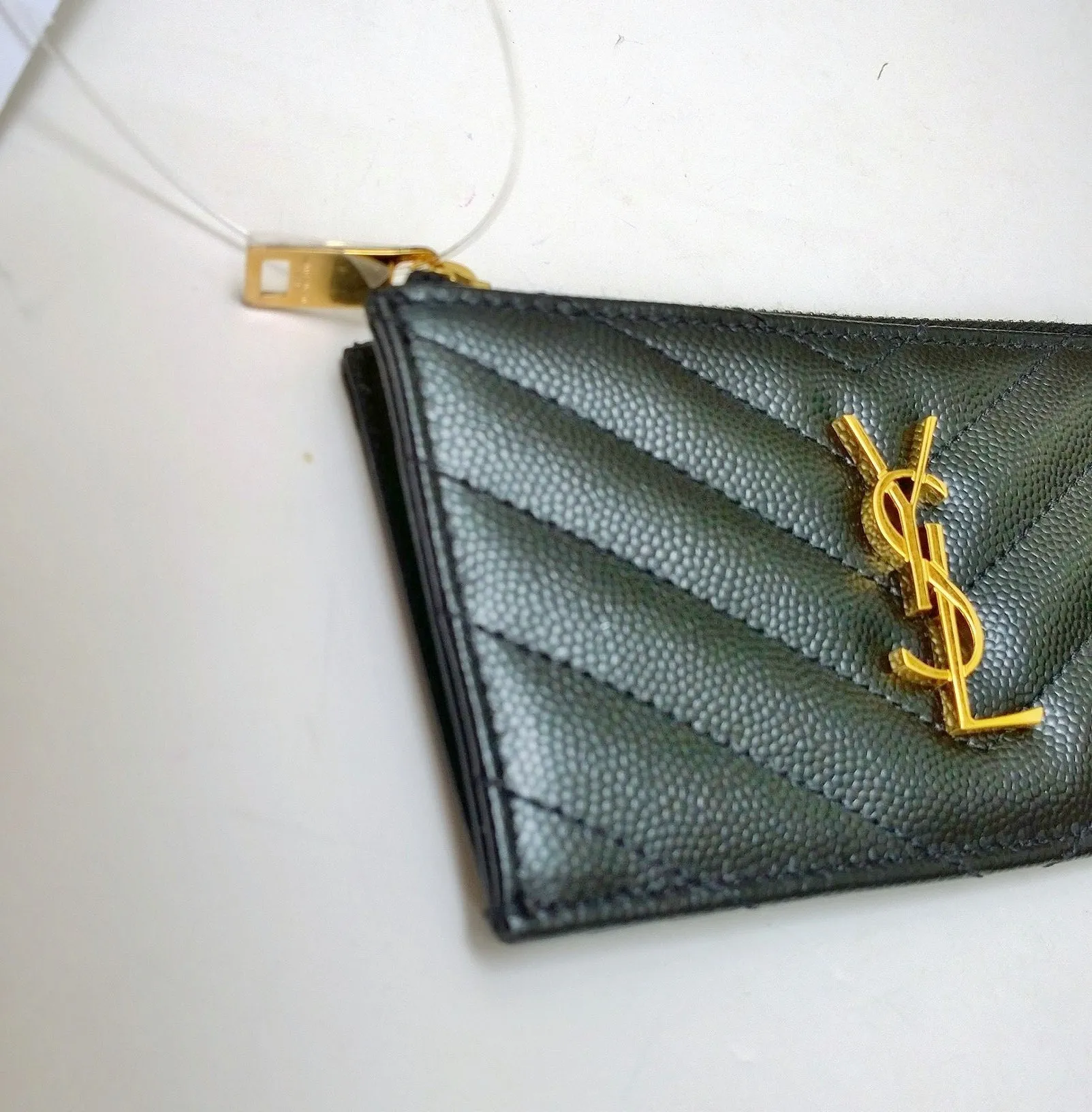 Saint Laurent Fragments Quilted YSL Gold Logo Black Leather Card Wallet Case