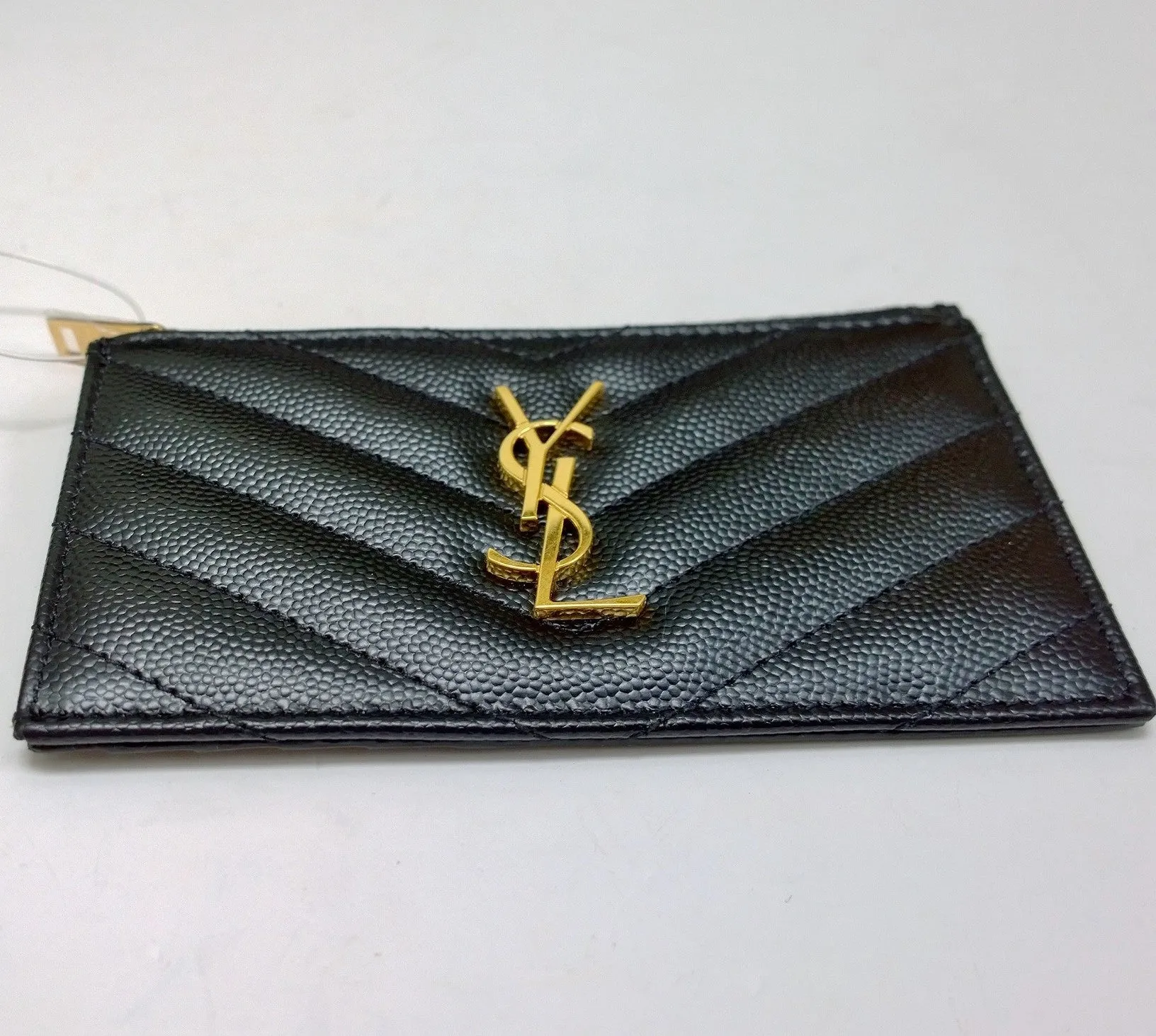 Saint Laurent Fragments Quilted YSL Gold Logo Black Leather Card Wallet Case