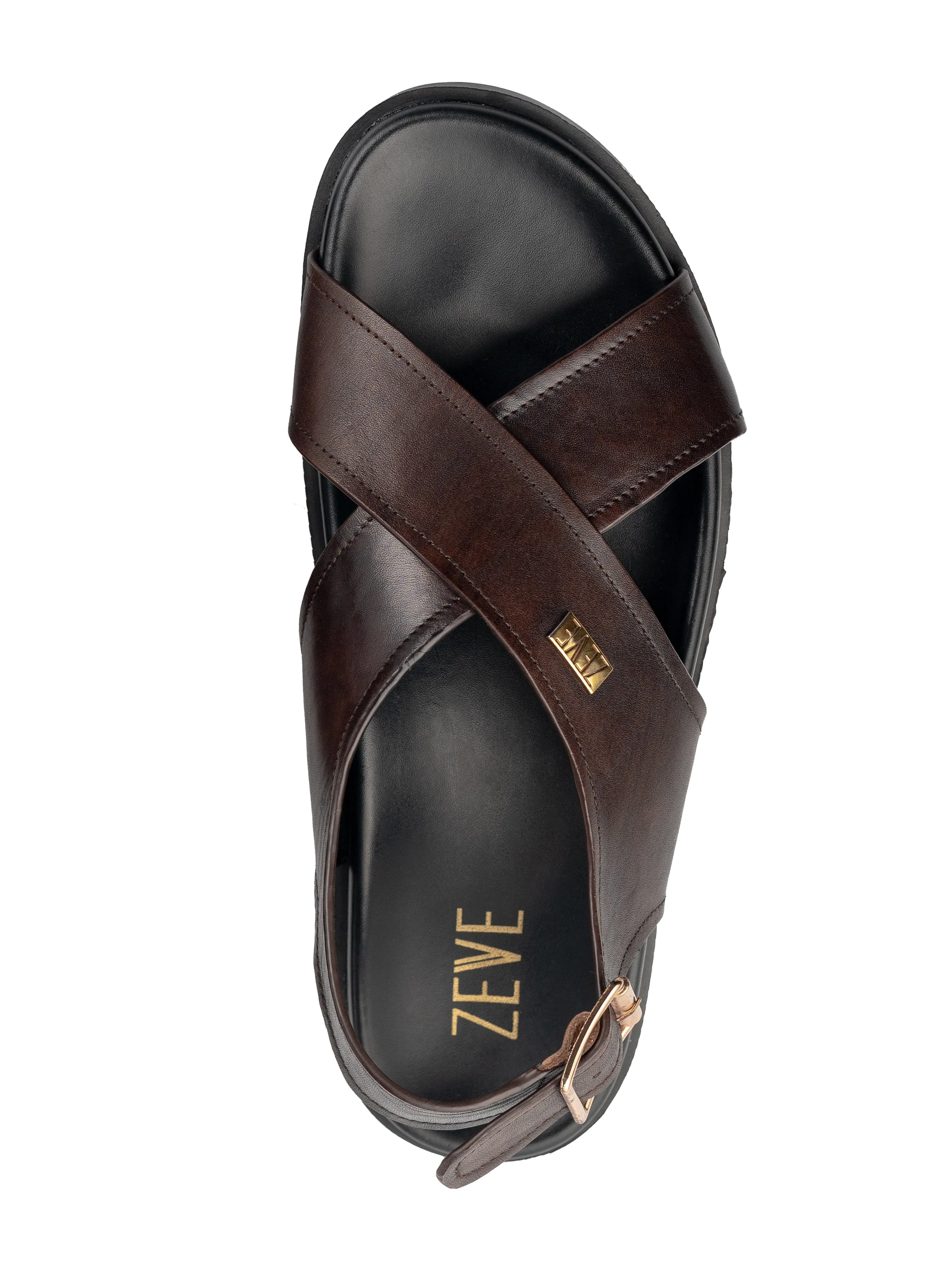 Slingback Cross Strap Sandal - Coffee Patina Leather