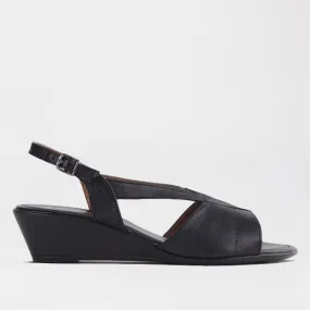 Slingback Wedge Sandal in Black - 12393