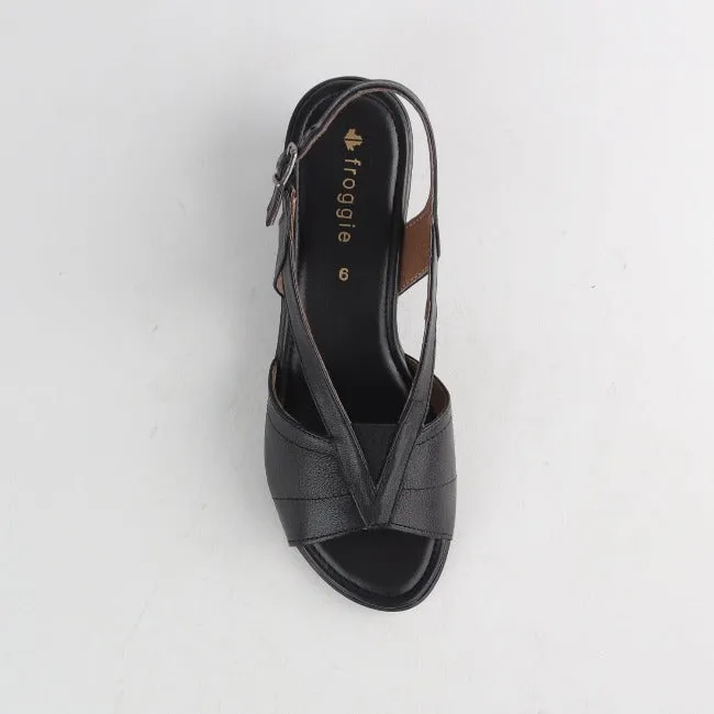 Slingback Wedge Sandal in Black - 12393