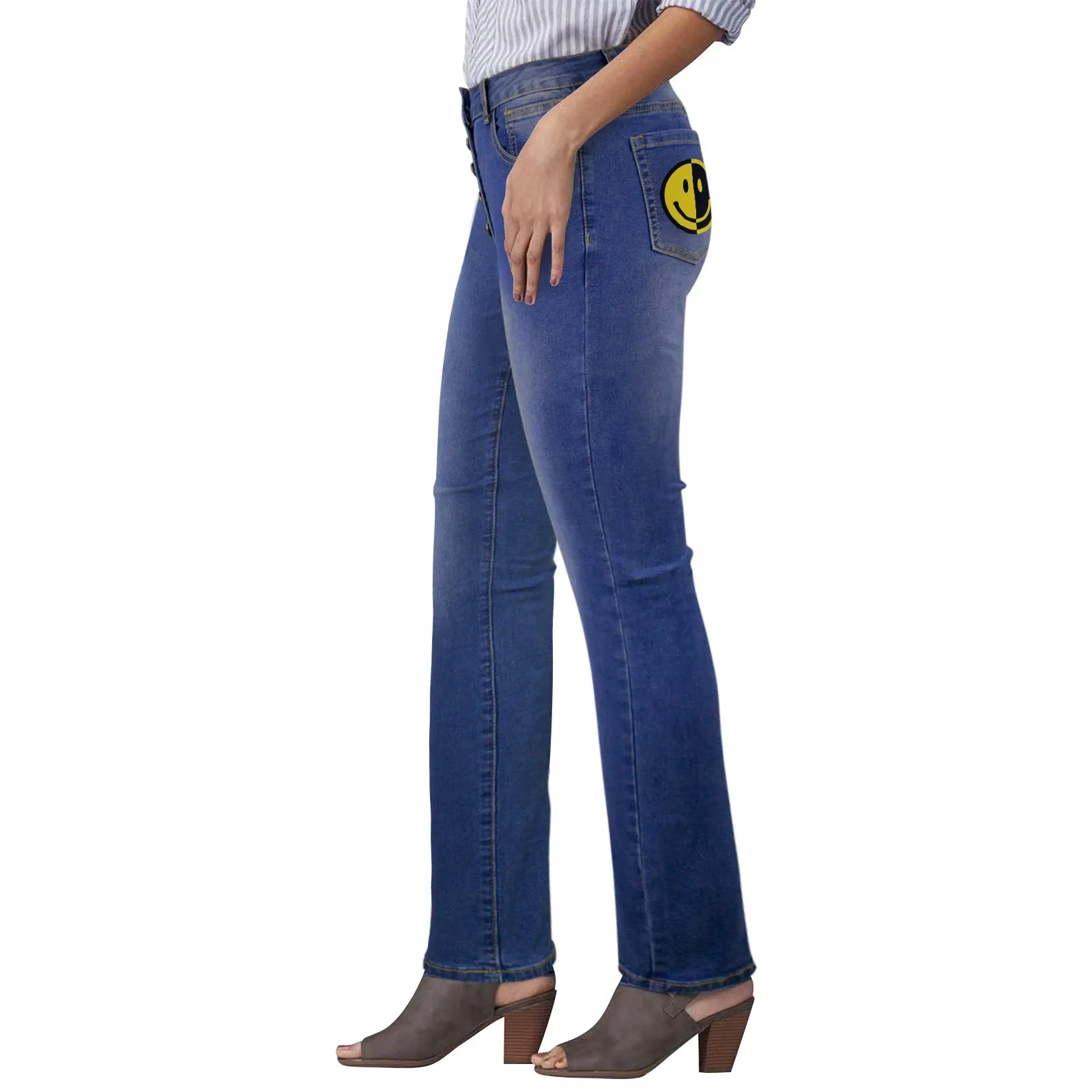 Smiley Face Women's Jeans (Back Printing) (Model L75)