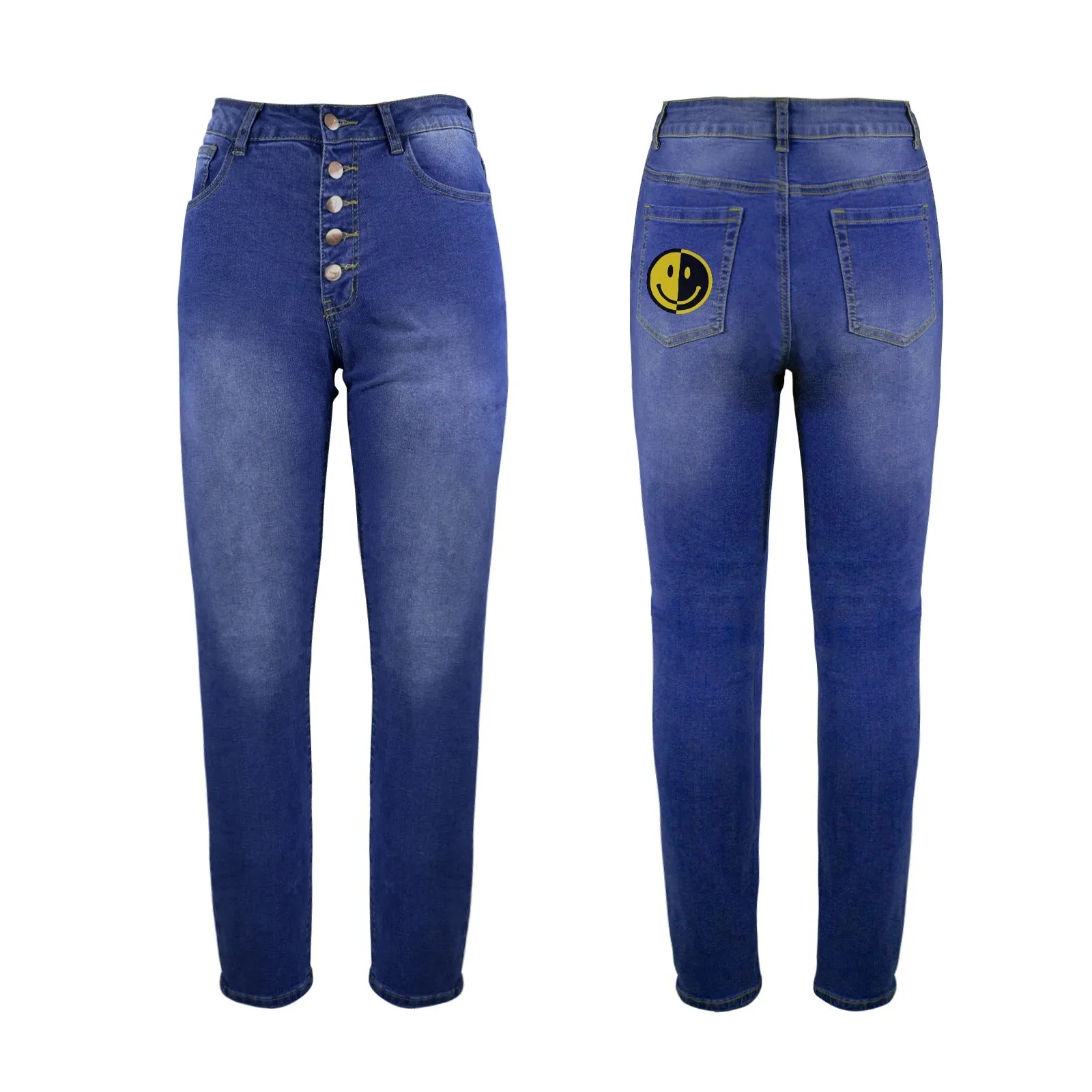 Smiley Face Women's Jeans (Back Printing) (Model L75)