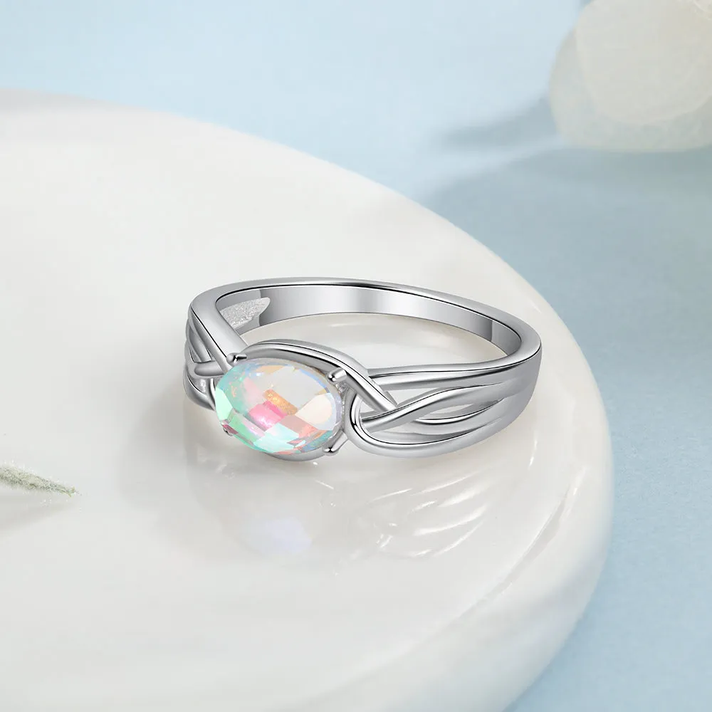 Sterling Silver Oval Rainbow Moonstone Rings