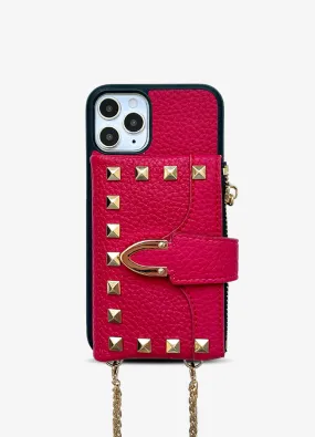 Studded Crossbody Wallet Case in Red