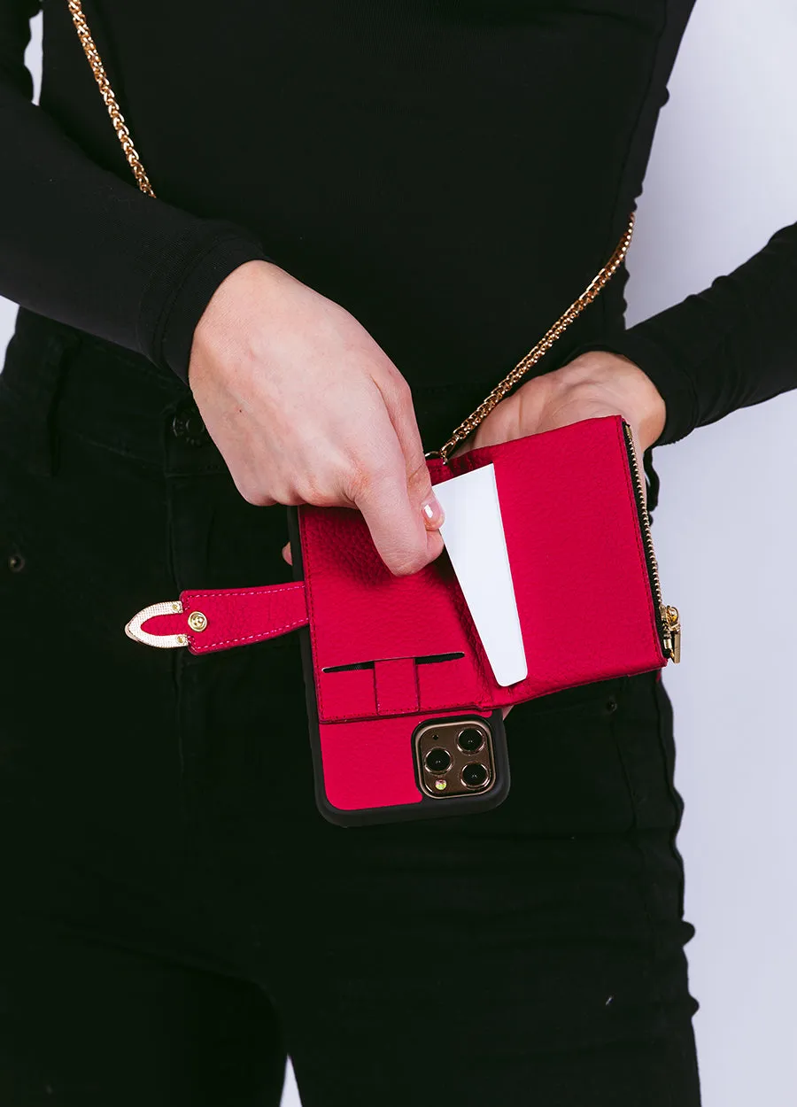 Studded Crossbody Wallet Case in Red