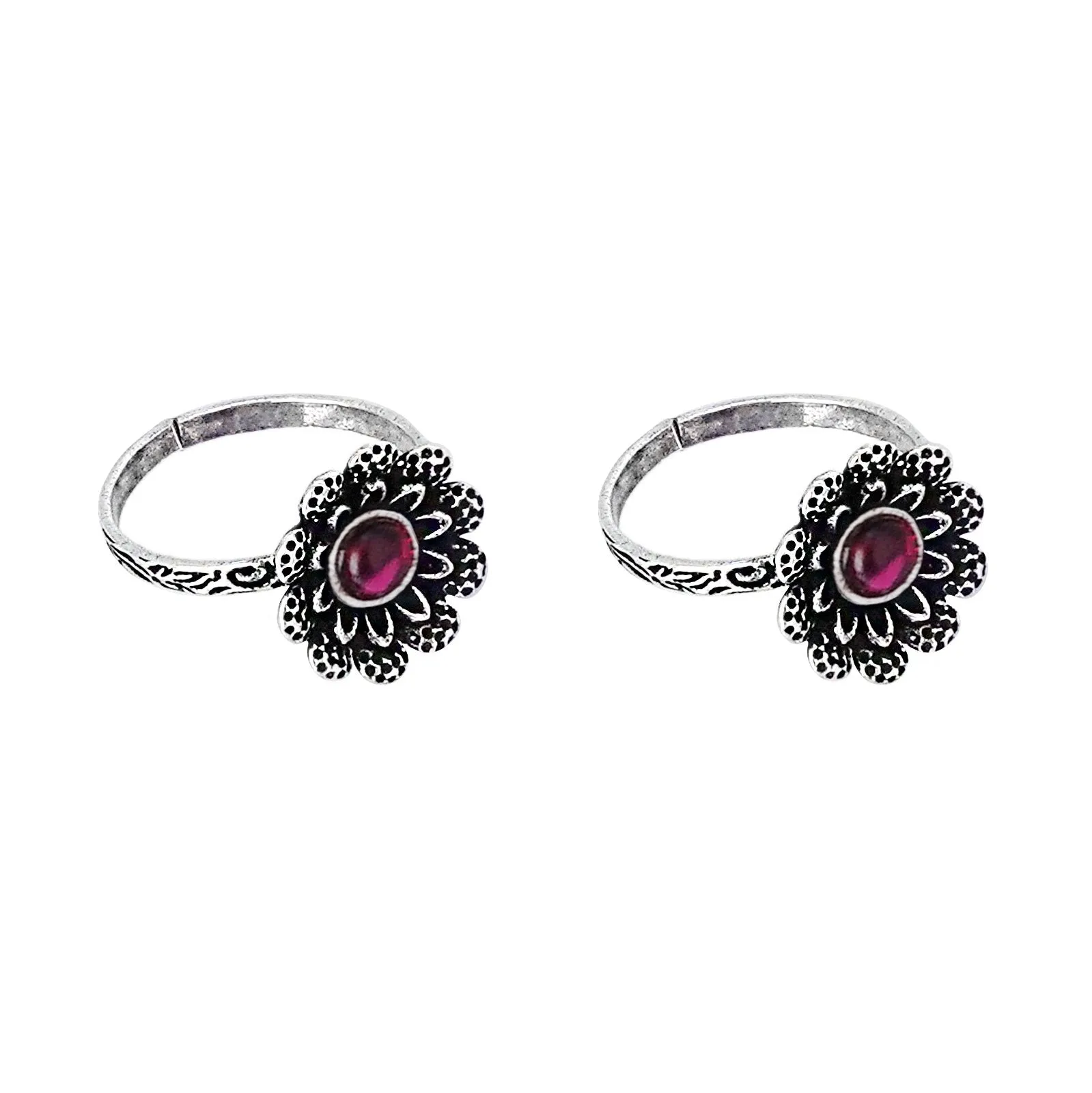 Teejh Tishya Pink Stone Silver Oxidised Toe Rings