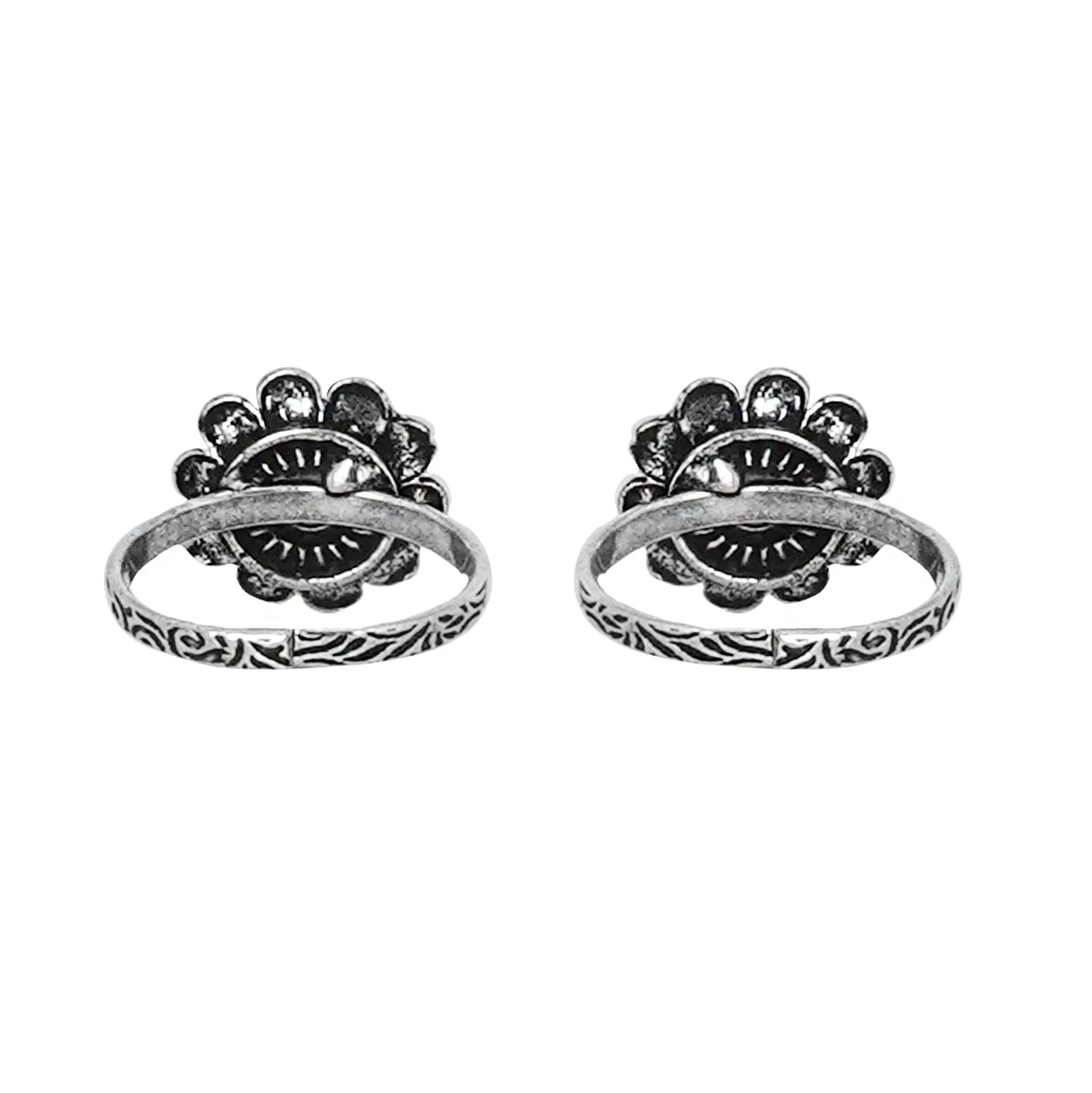 Teejh Tishya Pink Stone Silver Oxidised Toe Rings