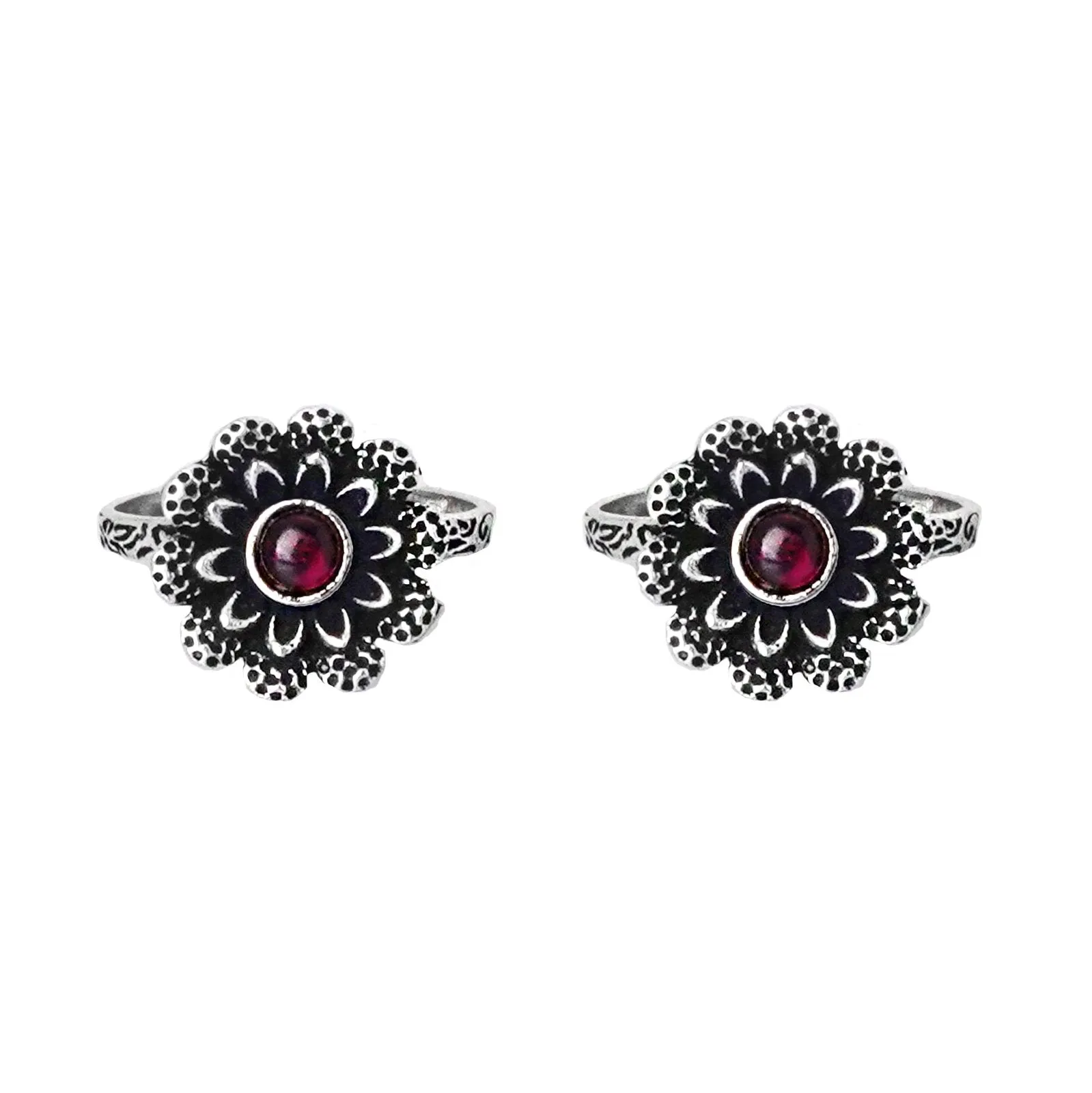 Teejh Tishya Pink Stone Silver Oxidised Toe Rings