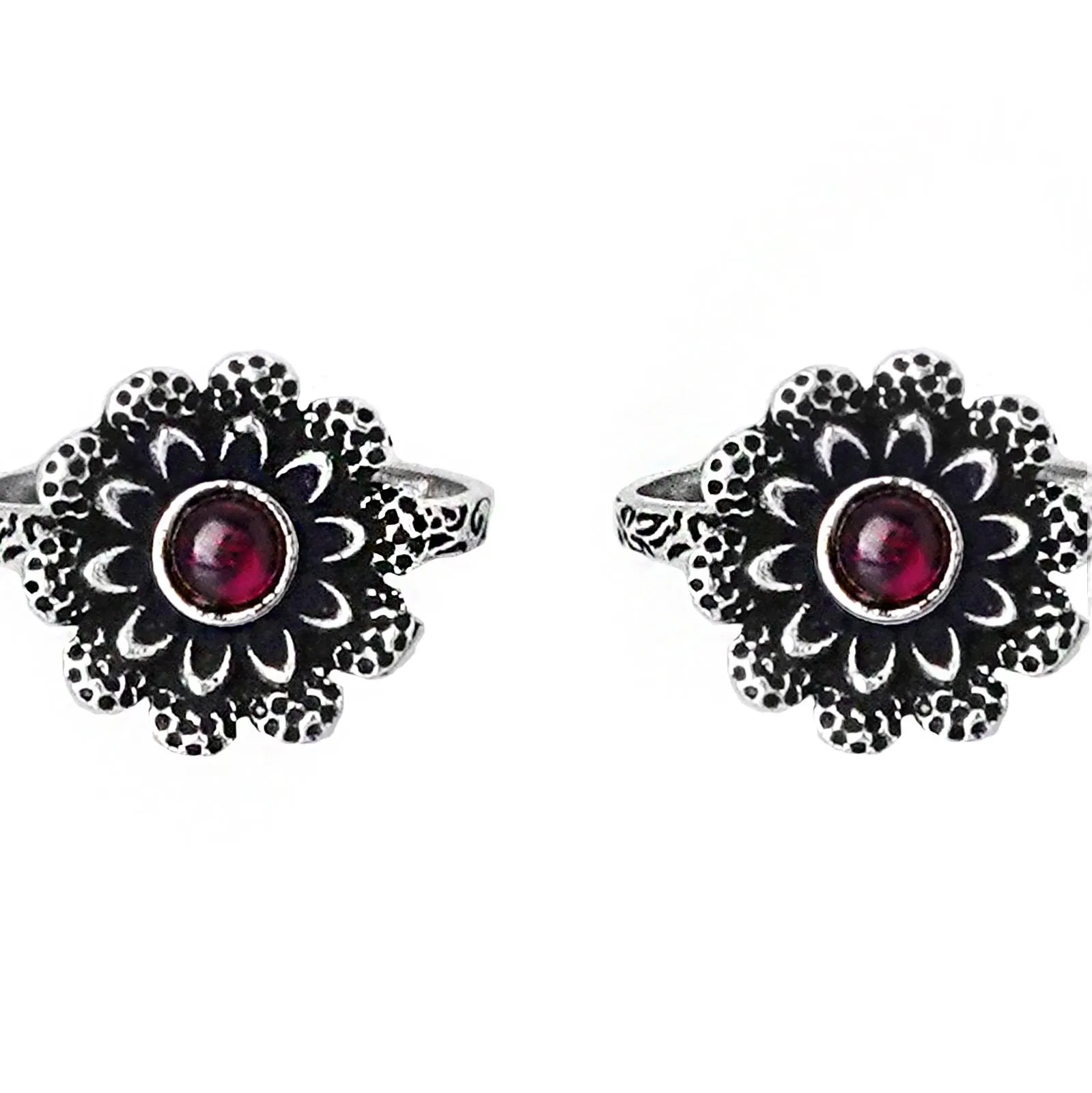 Teejh Tishya Pink Stone Silver Oxidised Toe Rings