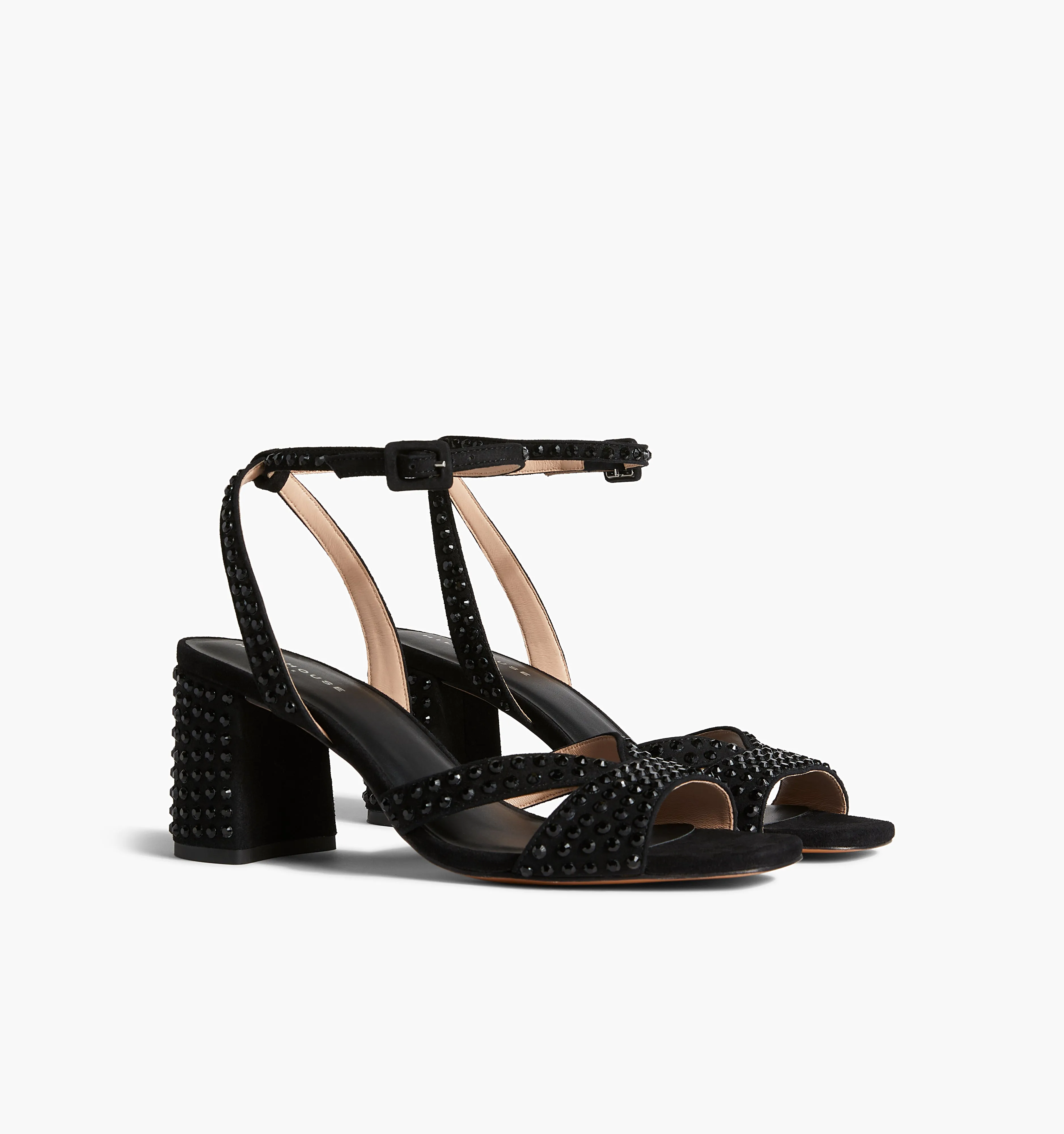 The Lafayette Sandal - Black Suede/Black Rhinestone