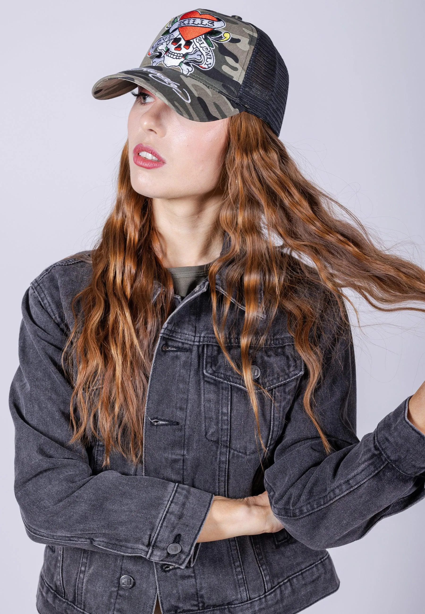 Unisex Love-Slowly Twill Front Mesh Trucker Cap - Camo