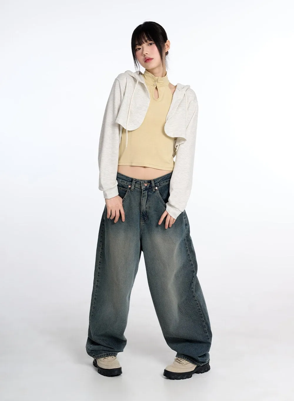 Vintage Low Rise Baggy Jeans in Light Blue Wash - CM415