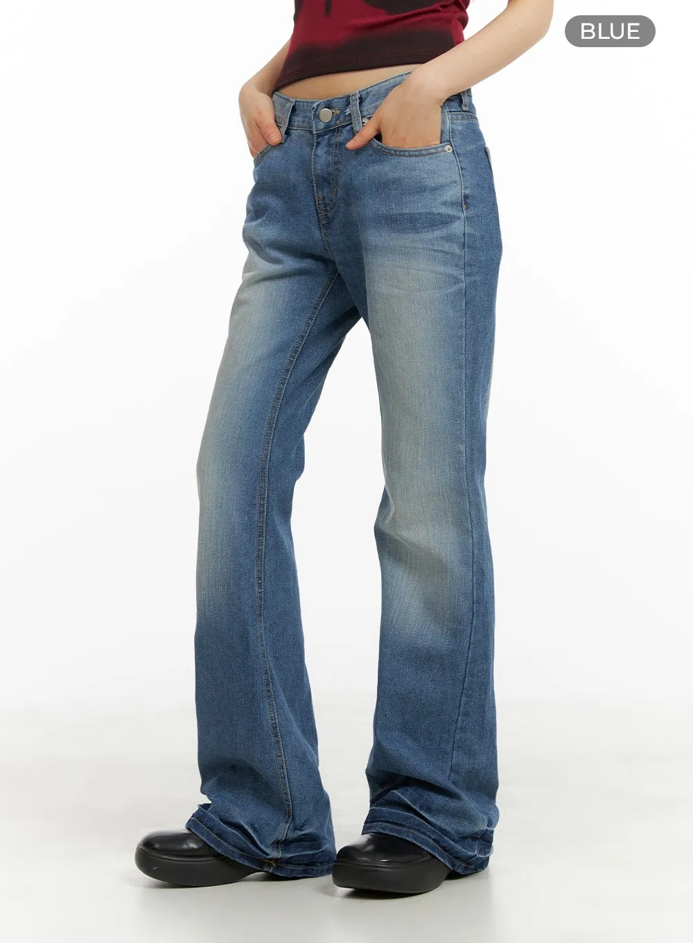 Washed Low Waist Bootcut Jeans CA412