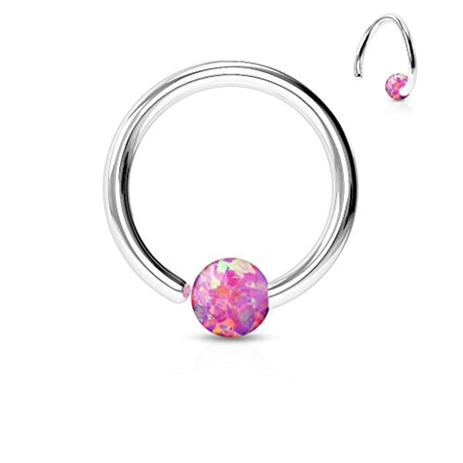 WildKlass 316L Surgical Steel Opal Ball Fixed On End Hoop Rings