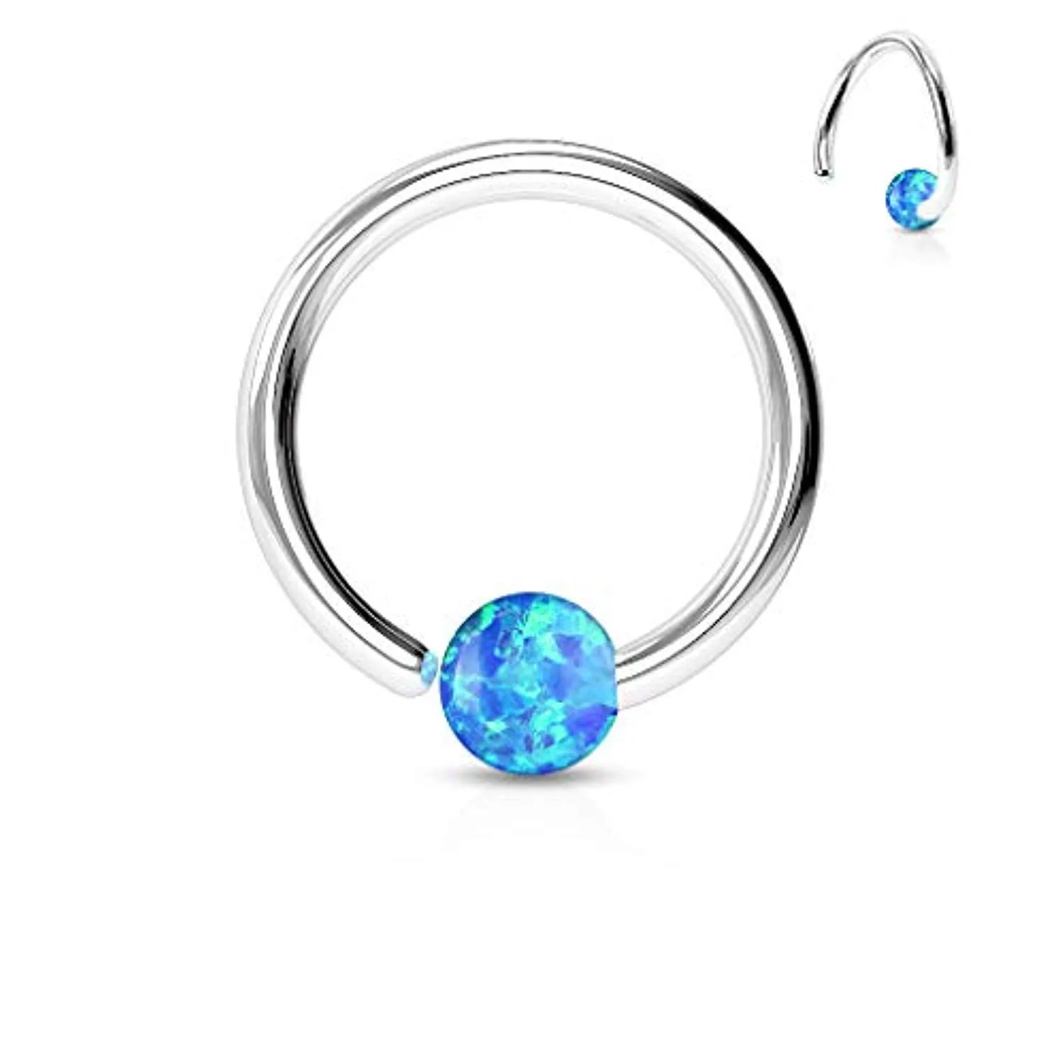 WildKlass 316L Surgical Steel Opal Ball Fixed On End Hoop Rings